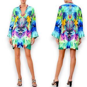 Camilla Silk Crystal Embellished Zip Front Shirt Dress Tunic Age of Asteria L/XL